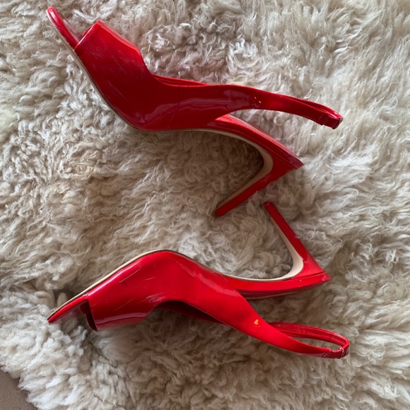 Red patent leather slingback open-toe pumps - Picture 2 of 5